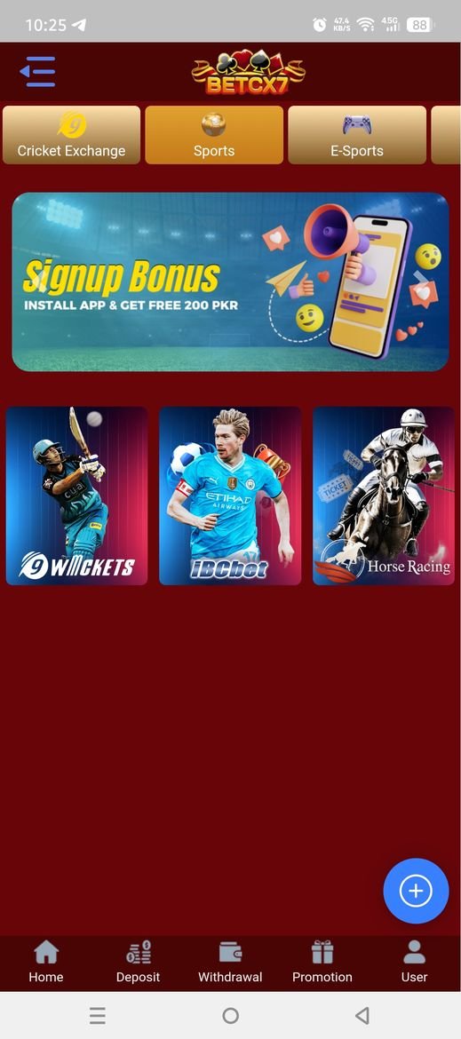 BetCX7 app sports lobby — 9Wickets, IBCbet and Horse Racing